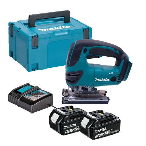 Makita DJV180Z LXT 18V Cordless Jigsaw with 2x 6.0Ah Batteries, Charger and Makpac Carry Case