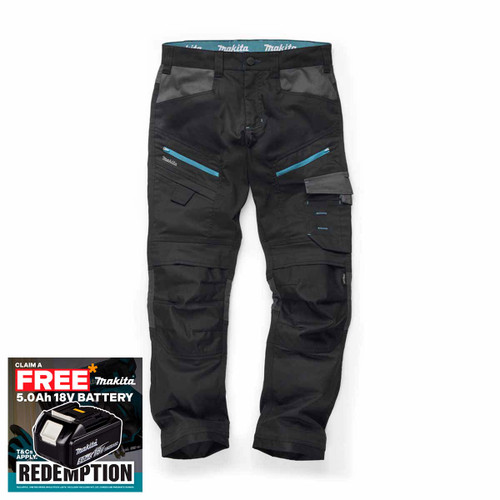Makita MK303M Vector Stretch Trousers Black (Size W38xL29)