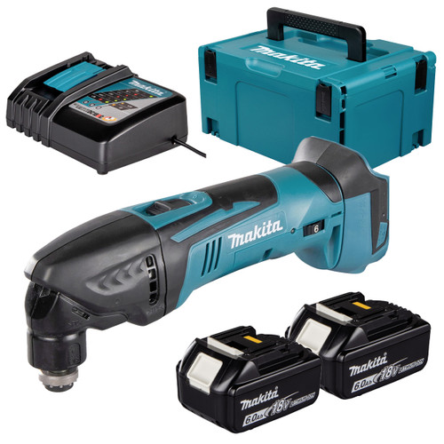 Makita DTM50Z 18V LXT Cordless Multi Tool with 2x 6.0Ah Batteries, Charger and Makpac Carry Case