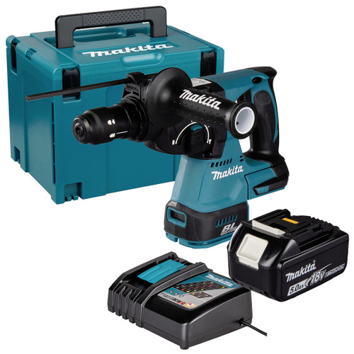 Makita DHR243Z 18V LXT 24mm Brushless SDS+ Rotary Hammer with 1x 5.0Ah Battery, Charger and Makpac Carry Case