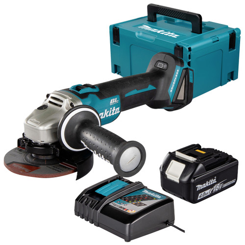 Makita DGA504Z 18V LXT Brushless 125mm Angle Grinder with 1x 4.0Ah Battery, Charger and Makpac Carry Case
