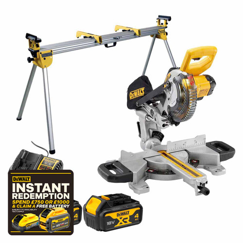 DCS365N 18V XR 184mm XPS Slide Mitre Saw with 2x 4.0Ah Batteries, Charger and Stand