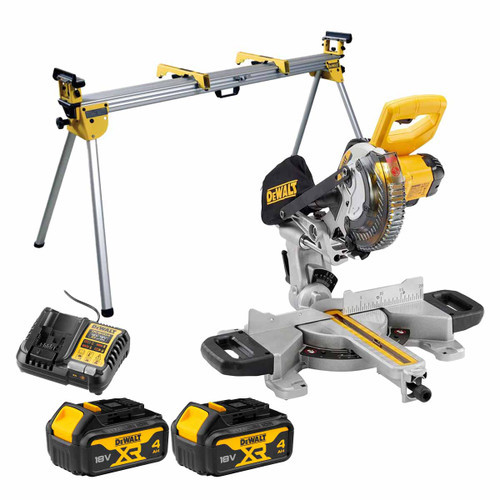 DCS365N 18V XR 184mm XPS Slide Mitre Saw with 2x 4.0Ah Batteries, Charger and Stand