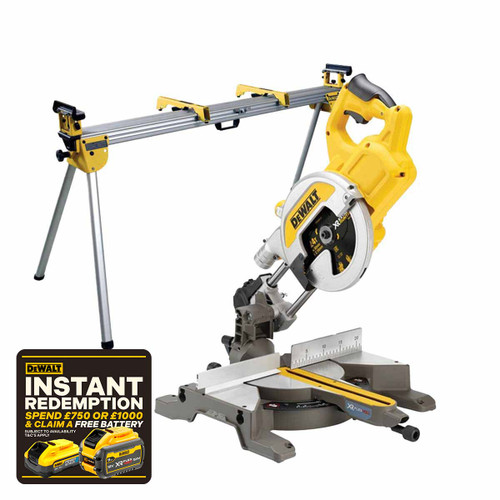 DeWalt DCS777N-XJ 54V XR Flexvolt 216mm Cordless Mitre Saw and DE7023 Universal Extendable Mitre Saw Stand (Body Only)