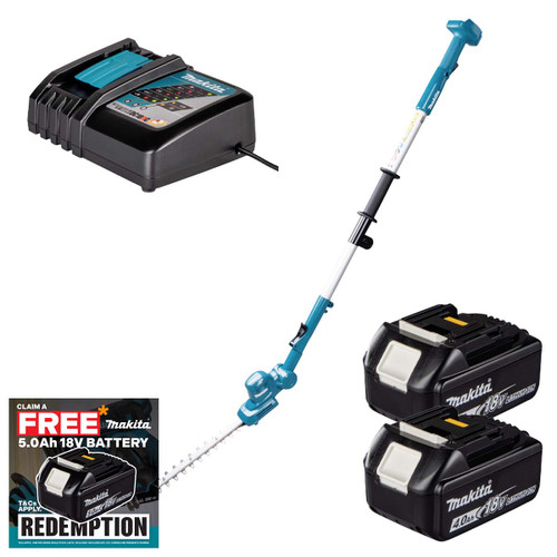 Makita DUN461WZ 18V LXT 460mm Pole Hedge Trimmer with 2x 4.0Ah Batteries and Charger