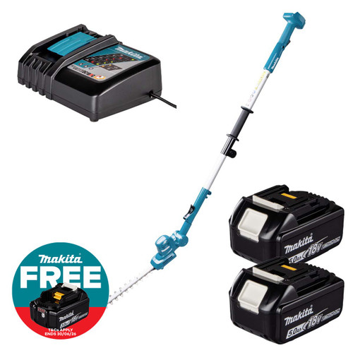 Makita DUN461WZ 18V LXT 460mm Pole Hedge Trimmer with 2x 5.0Ah Batteries and Charger