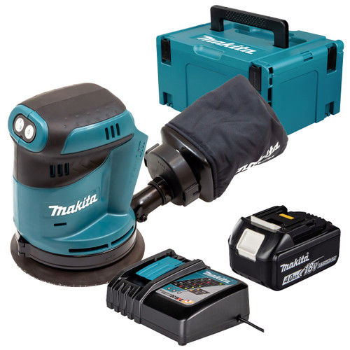 Makita DBO180Z 18V LXT 125mm Random Orbit Sander with 1x 4.0Ah Battery, Charger and Makpac Carry Case