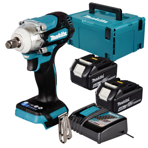 Makita DTW300Z LXT 18V Brushless 1/2" Impact Wrench with 2x 4.0Ah Batteries, Charger and Makpac Carry Case