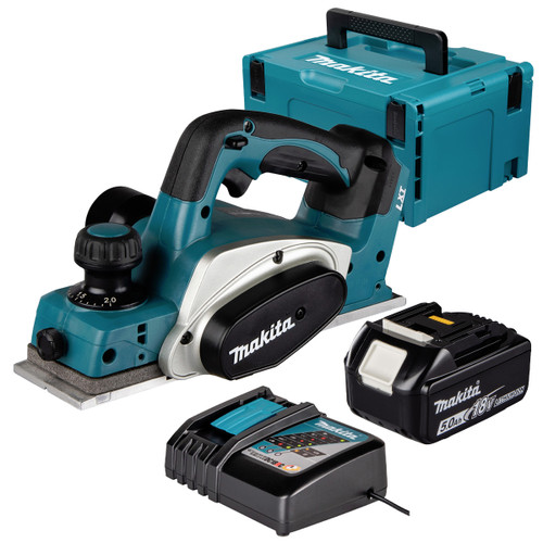 Makita DKP180Z LXT 18V Cordless 82mm Planer with 1x 5.0Ah Battery, Charger and Makpac Carry Case