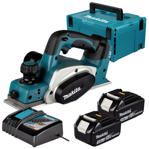 Makita DKP180Z LXT 18V Cordless 82mm Planer with 2x 3.0Ah Batteries, Charger and Makpac Carry Case