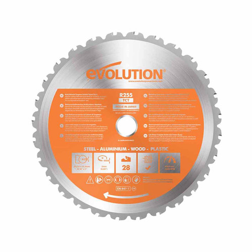 Evolution R255TCT-28MS Multi-Material Cutting Mitre & Table Saw Blade 255mm x 25.4mm 28T