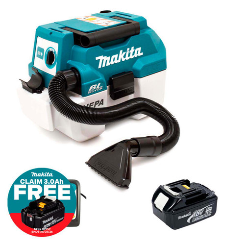 Makita DVC750LZX3 LXT 18V Brushless L-Class Vacuum Cleaner with 1x 3.0Ah Battery & Charger