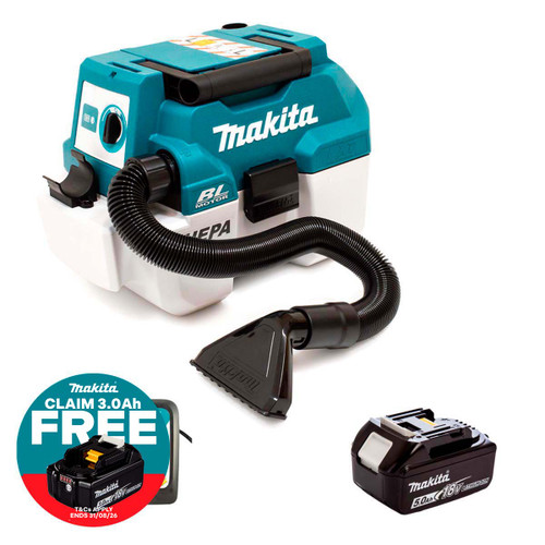 Makita DVC750LZX3 LXT 18V Brushless L-Class Vacuum Cleaner with 1x 5.0Ah Battery & Charger
