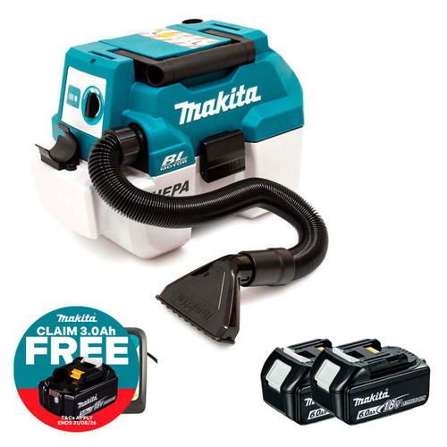 Makita DVC750LZX3 LXT 18V Brushless L-Class Vacuum Cleaner with 2x 6.0Ah Batteries & Charger