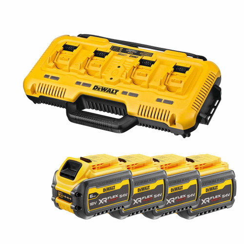 DeWalt DCB104-GB 18V XR 4 Port Fast Battery Charger with 4x 6.0Ah FLEXVOLT 18/54V Batteries