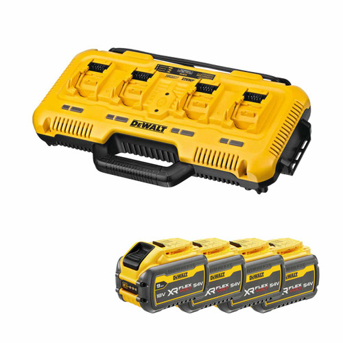 DeWalt DCB104-GB 18V XR 4 Port Fast Battery Charger with 4x 9.0Ah FLEXVOLT 18/54V Batteries