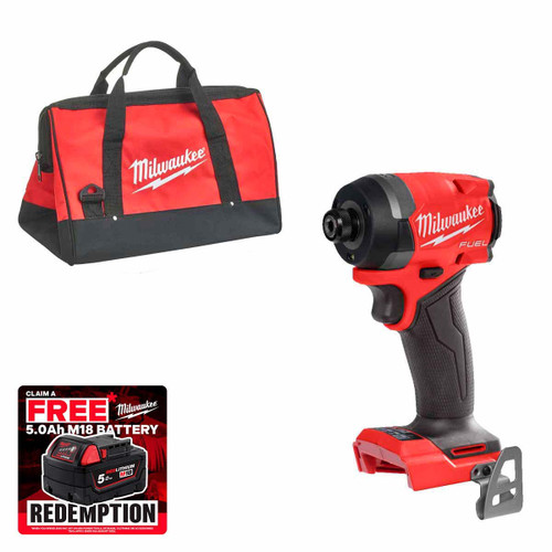 Milwaukee M18FID3-0B 18V FUEL 1/4" Hex Impact Driver with Medium Contractor Tool Bag (Body Only)