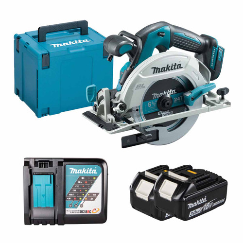 Makita DHS680Z LXT 18V Brushless 165mm Circular Saw with 2x 3.0Ah Batteries, Charger and Makpac Carry Case