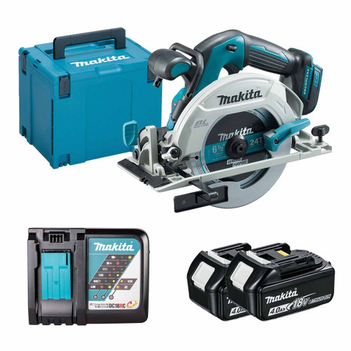 Makita DHS680Z LXT 18V Brushless 165mm Circular Saw with 2x 4.0Ah Batteries, Charger and Makpac Carry Case
