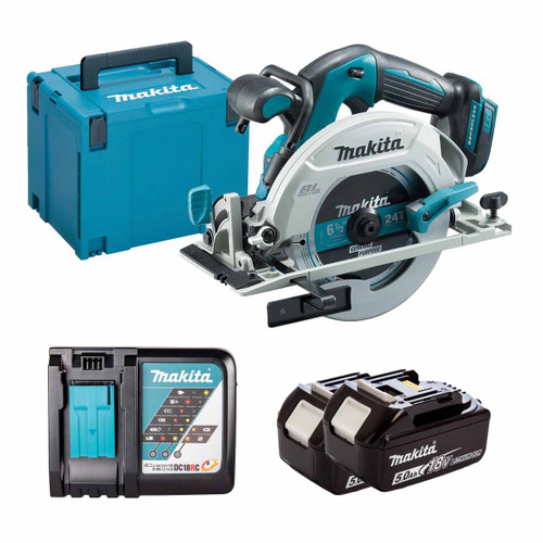 Makita DHS680Z LXT 18V Brushless 165mm Circular Saw with 2x 5.0Ah Batteries, Charger and Makpac Carry Case
