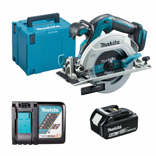 Makita DHS680Z LXT 18V Brushless 165mm Circular Saw with 1x 6.0Ah Battery, Charger and Makpac Carry Case