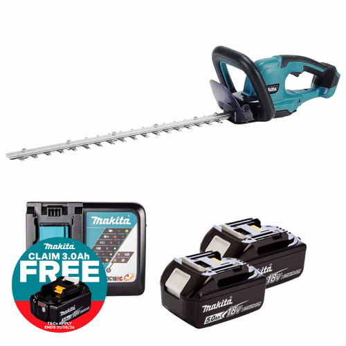Makita DUH507Z 18V LXT Hedge Trimmer with 2x 5.0Ah Batteries and Charger
