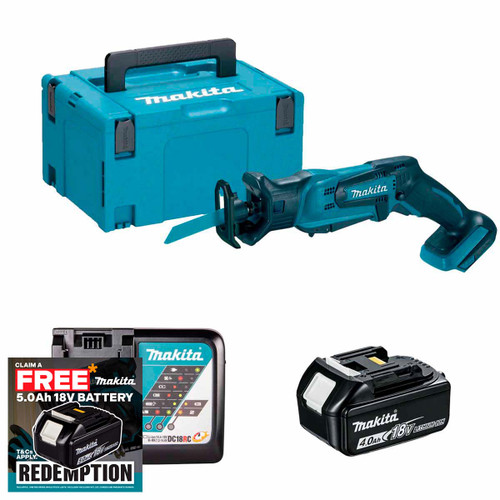 Makita DJR183Z 18V Cordless Mini Reciprocating Saw with 1x 4.0Ah Battery, Charger and Makpac Carry Case
