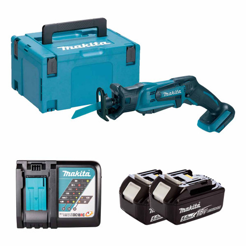 Makita DJR183Z 18V Cordless Mini Reciprocating Saw with 2x 5.0Ah Batteries, Charger and Makpac Carry Case