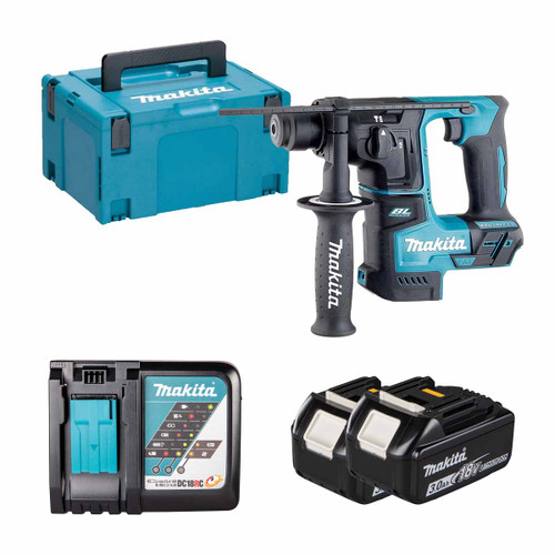 Makita DHR171Z 18V LXT Brushless 17mm SDS+ Rotary Hammer with 2x 3.0Ah Batteries, Charger and Makpac Carry Case