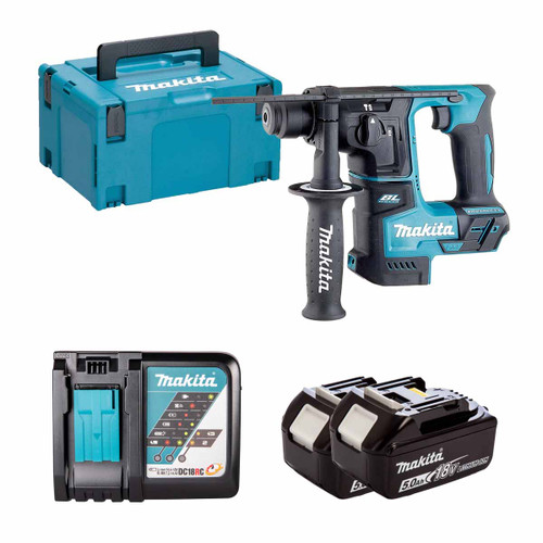Makita DHR171Z 18V LXT Brushless 17mm SDS+ Rotary Hammer with 2x 5.0Ah Batteries, Charger and Makpac Carry Case