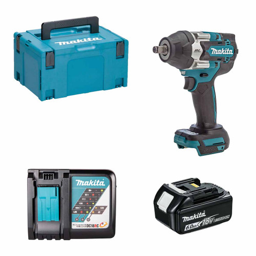 Makita DTW700Z 18V Brushless 1/2" Impact Wrench with 1x 6.0Ah Battery, Charger and Makpac Carry Case
