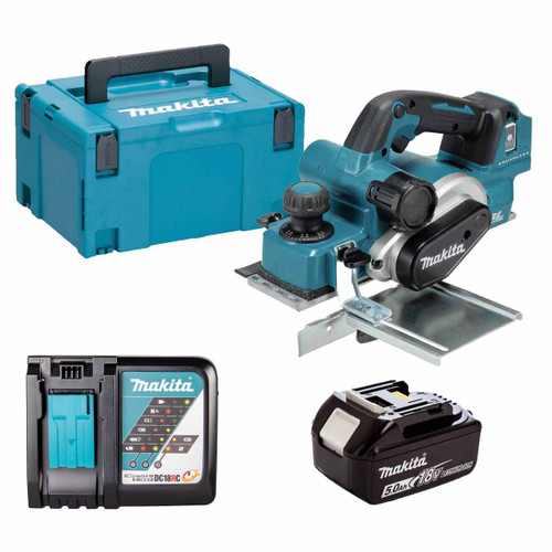 Makita DKP181Z LXT 18V Brushless 82mm Planer with 1x 5.0Ah Battery, Charger and Makpac Carry Case