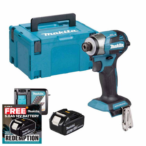 Makita DTD173Z 18V Brushless Impact Driver with 1x 5.0Ah Battery, Charger & Makpac Carry Case