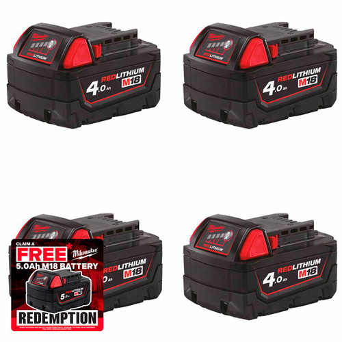 Milwaukee M18B4 18V 4.0Ah REDLITHIUM™ Battery (4 Pack)