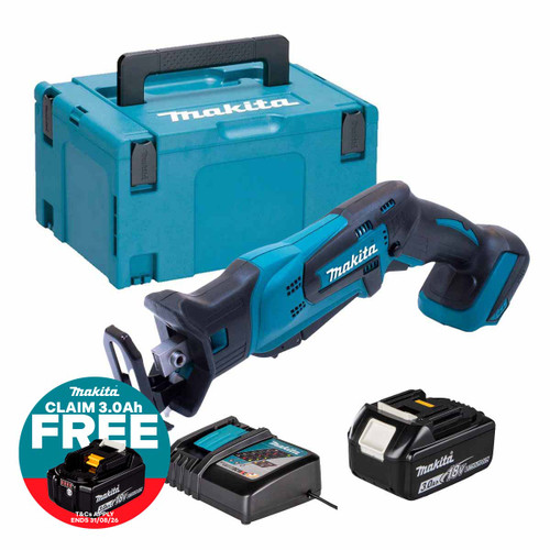 Makita DJR185Z 18V Cordless Mini Reciprocating Saw with 1x 3.0Ah Battery, Charger and Makpac Carry Case