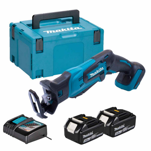 Makita DJR185Z 18V Cordless Mini Reciprocating Saw with 2x 3.0Ah Batteries, Charger and Makpac Carry Case