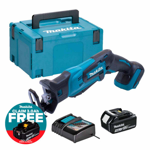 Makita DJR185Z 18V Cordless Mini Reciprocating Saw with 1x 4.0Ah Battery, Charger and Makpac Carry Case