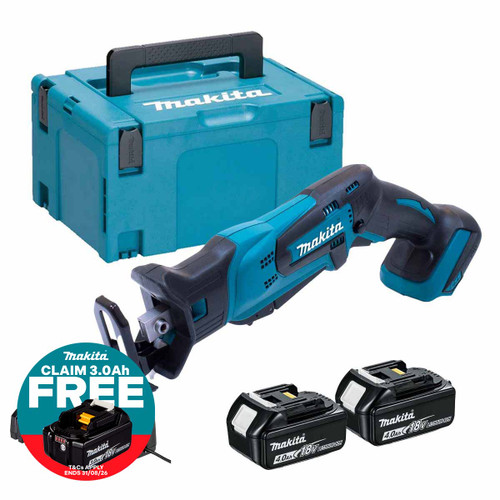 Makita DJR185Z 18V Cordless Mini Reciprocating Saw with 2x 4.0Ah Batteries, Charger and Makpac Carry Case