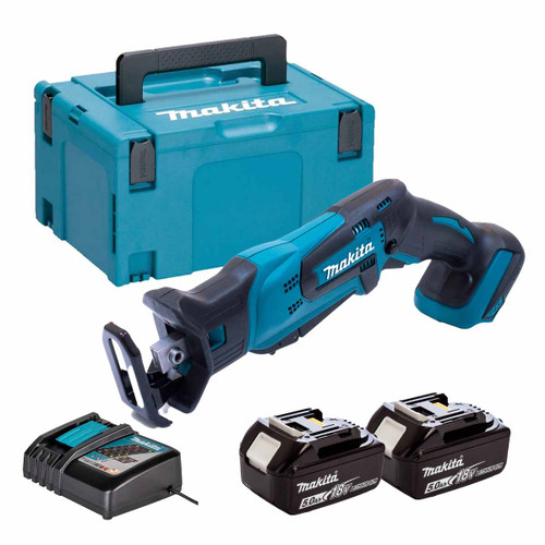 Makita DJR185Z 18V Cordless Mini Reciprocating Saw with 2x 5.0Ah Batteries, Charger and Makpac Carry Case