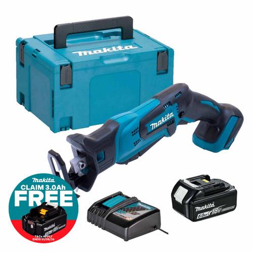 Makita DJR185Z 18V Cordless Mini Reciprocating Saw with 1x 6.0Ah Battery, Charger and Makpac Carry Case