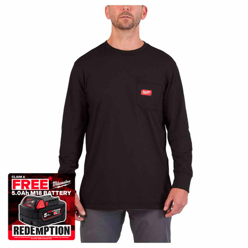 Milwaukee 4932493035 Long Sleeve Work T-Shirt, Black (Size L)