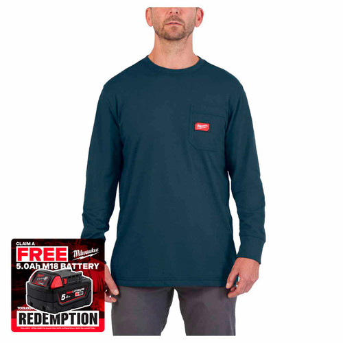 Milwaukee 4932493044 Long Sleeve Work T-Shirt, Blue (Size M)