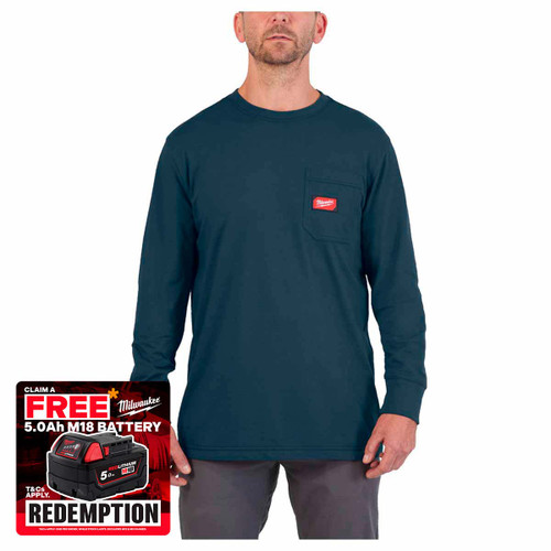 Milwaukee 4932493044 Long Sleeve Work T-Shirt, Blue (Size M)