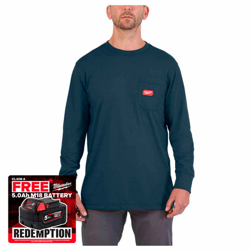 Milwaukee 4932493045 Long Sleeve Work T-Shirt, Blue (Size L)
