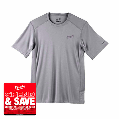 Milwaukee 4933478194 WORKSKIN™ Light Weight Performance Short Sleeve Shirt, Grey (Size S)