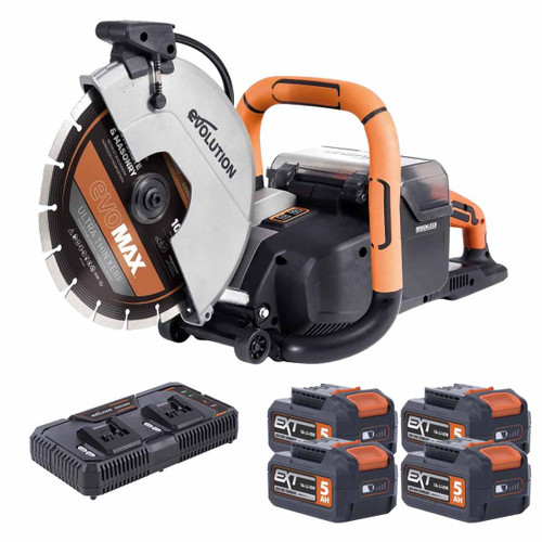 Evolution R260DCT-Li Twin 18V Cordless Brushless 260mm Disc Cutter with 4x 5.0Ah Batteries & Dual Port Fast Charger