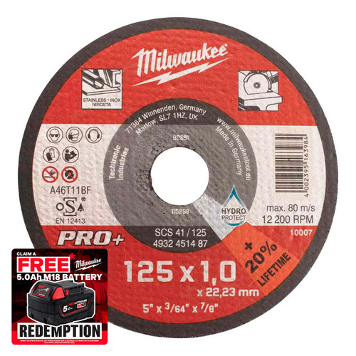 Milwaukee 4932451487 125mm x 1mm PRO+ Thin Metal Cutting Disc