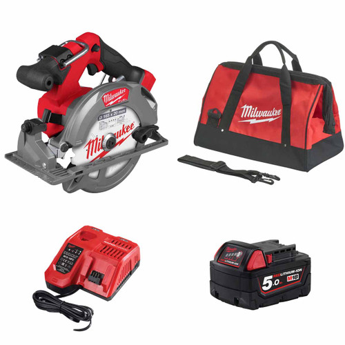 Milwaukee M18FCS552-501B FUEL™ 165mm Compact Circular Saw with Contractor Tool Bag, 1x 5.0Ah Battery & Rapid Charger