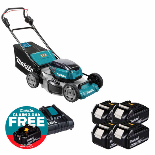 Makita DLM530PT4 534mm Twin 18V LXT Brushless Lawn Mower with 4x 5.0Ah Batteries & Twin Fast Charger