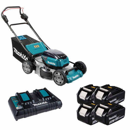 Makita DLM530PT4 534mm Twin 18V LXT Brushless Lawn Mower with 4x 5.0Ah Batteries & Twin Fast Charger